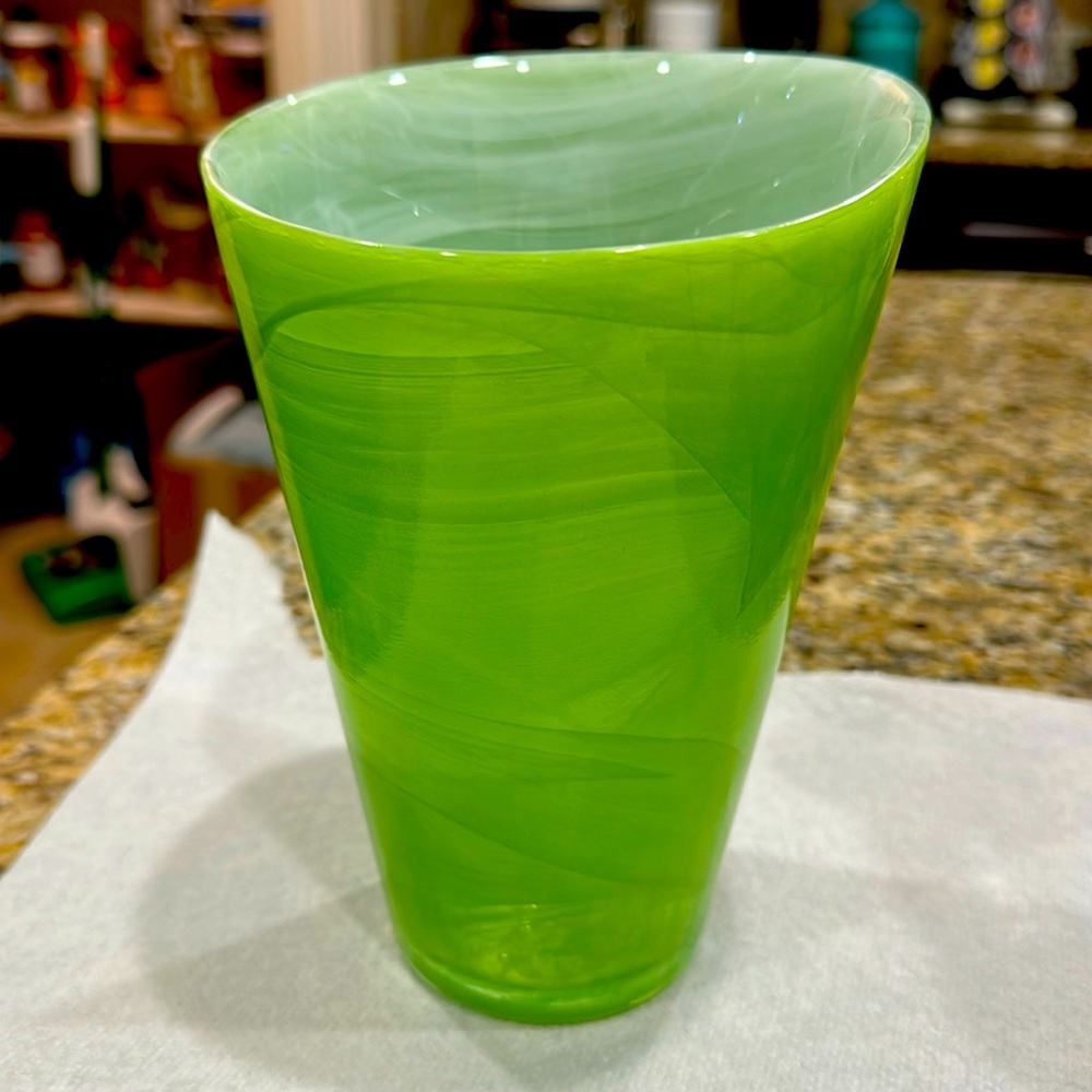 Green & Opalescent Glass “Candy” Vase by Sea Glasbruk of Sweden